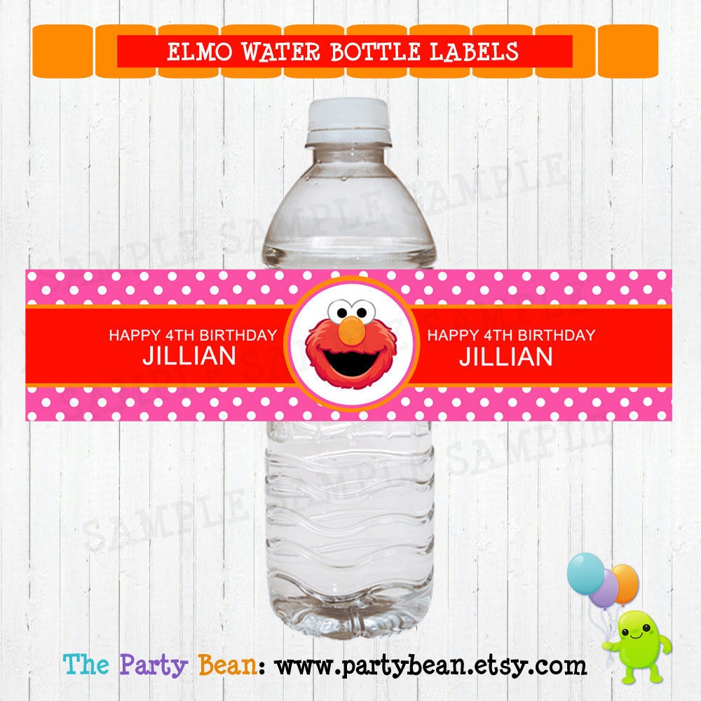 ELmo Water Bottle Labels - Birthday Party -Digital File - You Print - Sesame Street Il_170x135