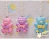 CHOOSE ONE Cutie Teddy Bear Rattle Chunky Chain Necklace Fairy Kei Decora