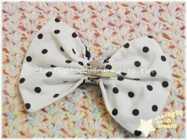 Fairy Kei Black & White Polka Dot 2WAY Bow with Grossgrain Bow Accent