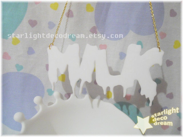 Dripping Milk Acrylic Necklace for Spooky Cute Kitsch Cult Party Kei or Fairy Kei