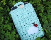 Cell phone Case, cover, sleeve with removable strap, iphone, ipod, android - Ladybug/Baby Blue