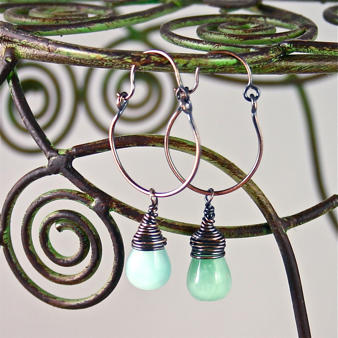 Amazonite Hoop Earrings, Copper