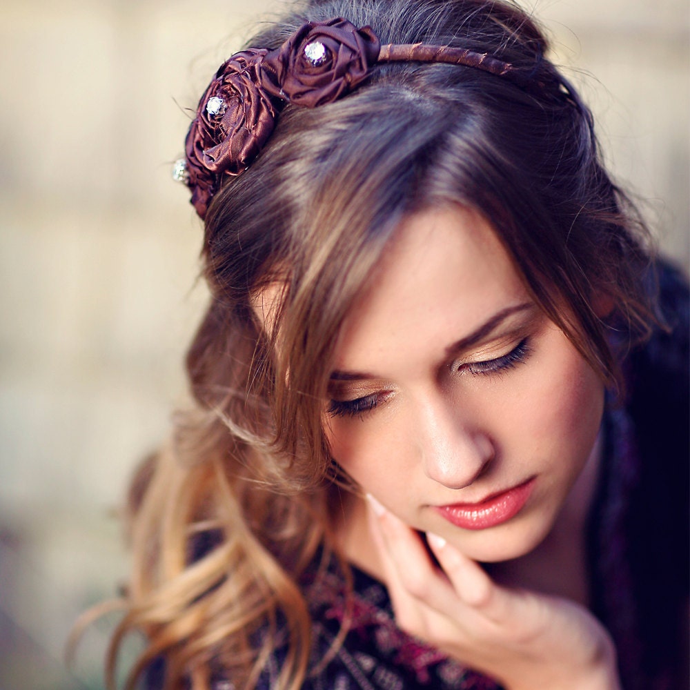 Simple Rosettes with suttle Rhinestones- Chocolate Brown, or choose your color