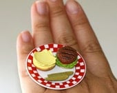 Kawaii Miniature Food Ring - Cheese Hamburger with Pickles