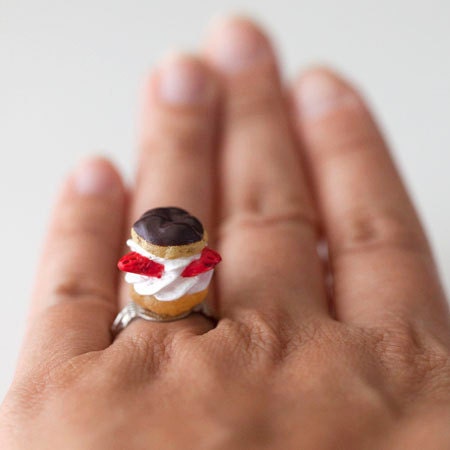 Kawaii Cute Japanese Miniature Food Ring - Yummy Chocolate Strawberry Cream Puff