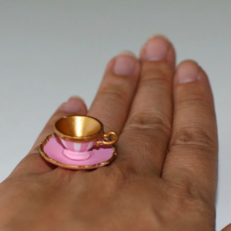 Kawaii Cute Miniature Food Ring - Pink Teacup and Saucer