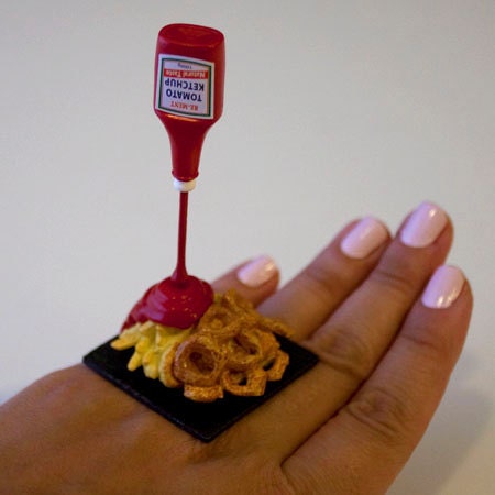 RESERVED for a Special Customer - Kawaii Miniature Food Floating Ring - French Fries and Onion RIngs with Ketchup