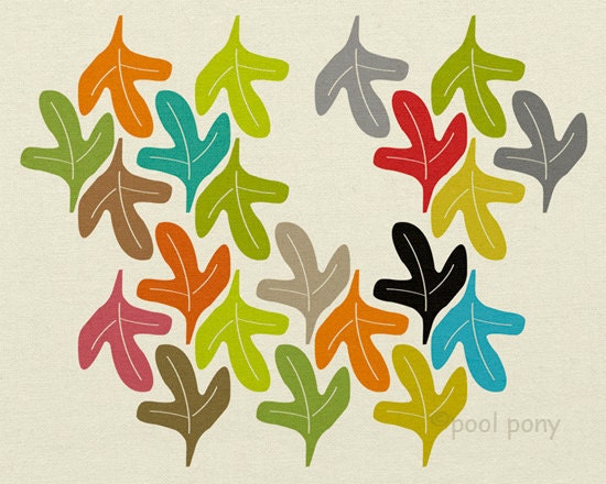 autumn, mid century design art print, A4 size