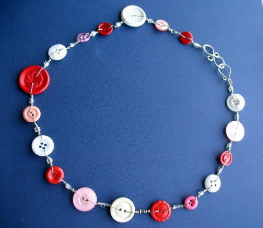 Carnation: upcycled button necklace