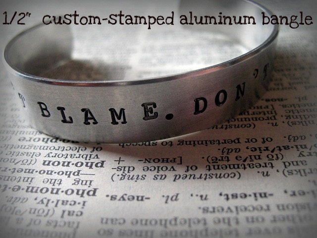 Custom Hand Stamped  1/2" Aluminum Cuff: Your Unique Message