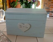 Large Personalized Engraved Heart Initial Wedding Card Box and Treasure Chest Rustic Cinderella Renaissance Fairytale