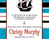 Printable Custom Preppy Pirate Baby Shower Invitation