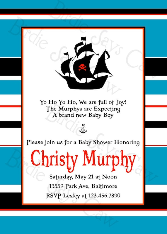 Printable Custom Preppy Pirate Baby Shower Invitation