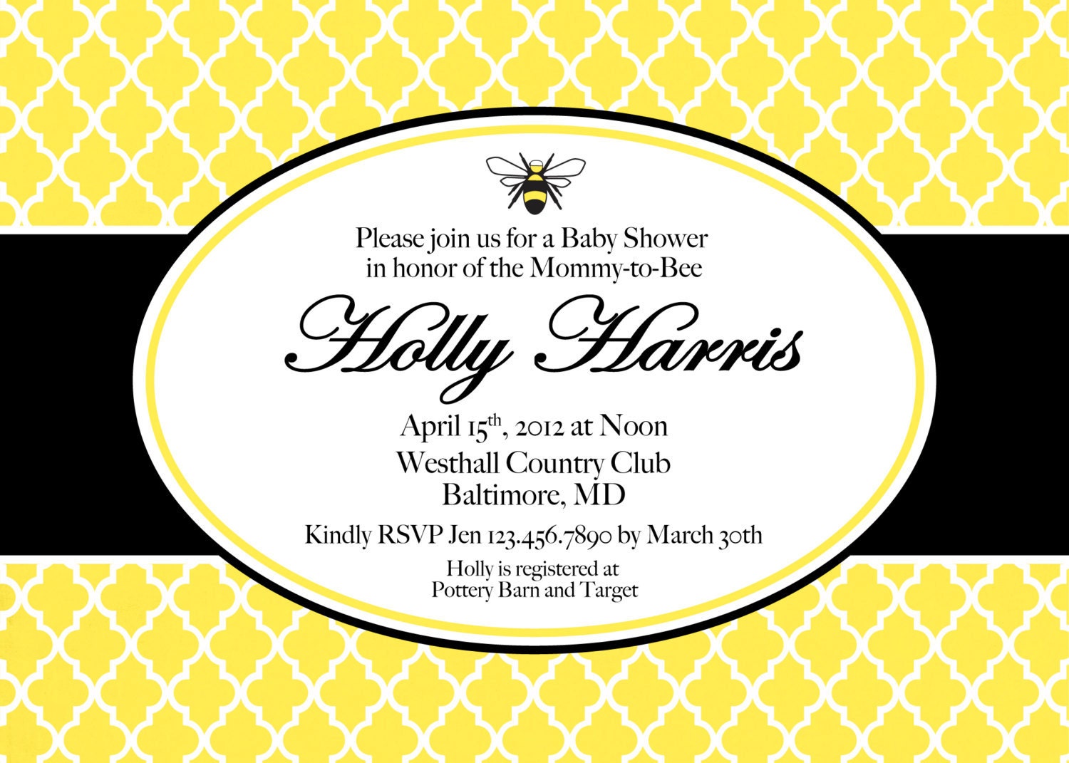Elegant Mommy to Bee Baby Shower Invitation (Birthday, Baby Shower, Engagement, Rehearsal) Printable Custom Preppy