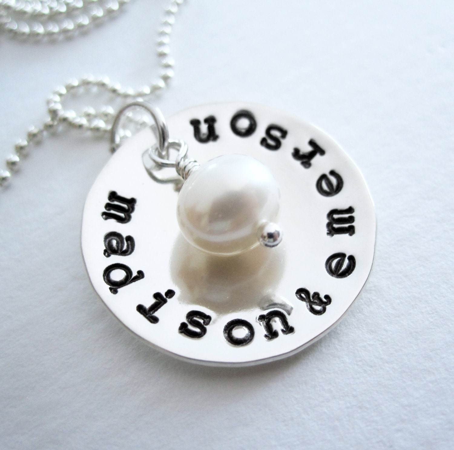 Mom Necklace - Personalized Jewelry - Sterling Silver - Hand Stamped Names - Freshwater Pearl or Birthstone