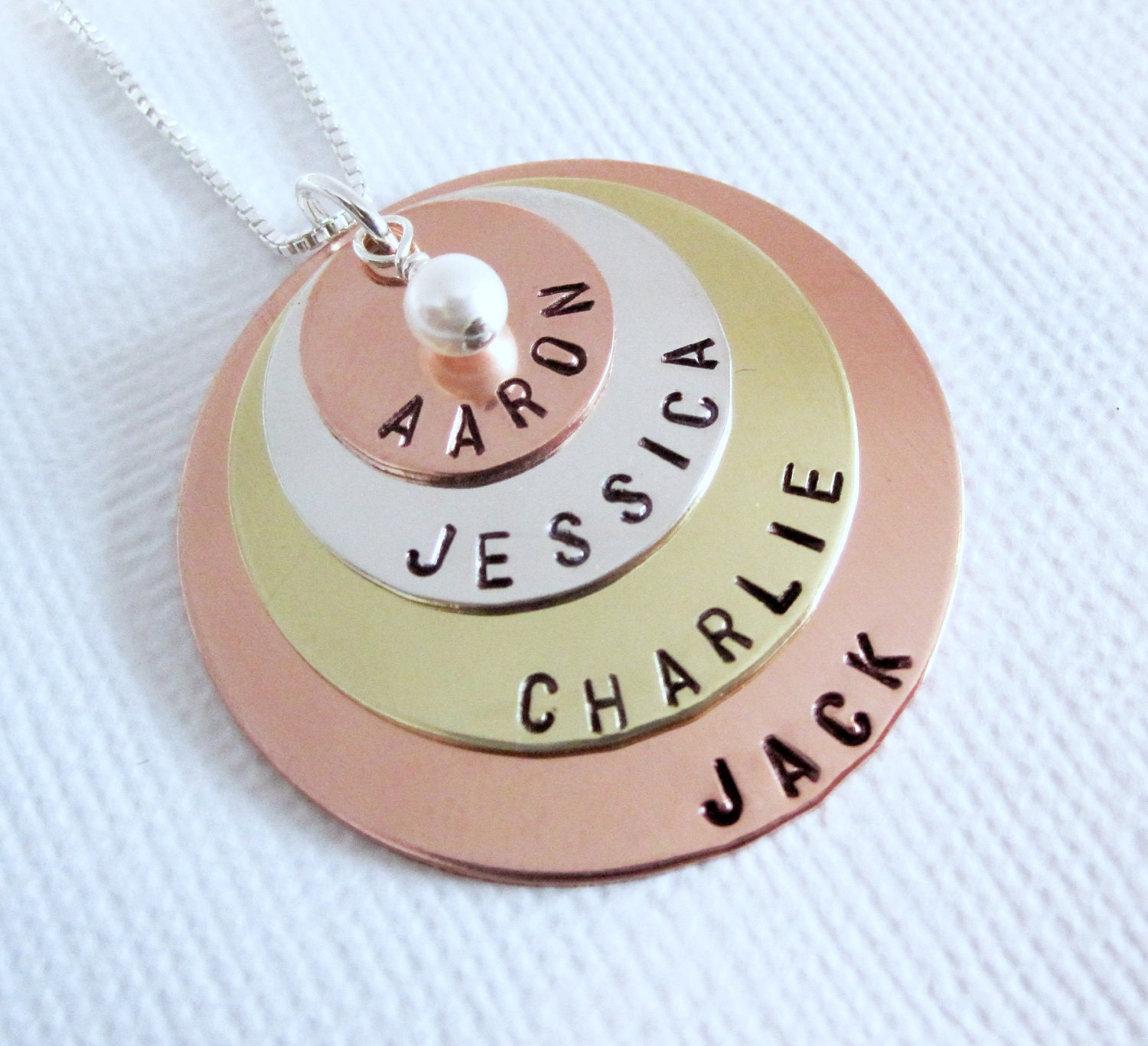 Mother's Day - Personalized Family Necklace - Mixed Metal - Four Discs - Sterling Silver - Copper - Brass