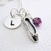 Ballet Shoe Charm - Personalized Necklace - Hand Stamped Initial - Sterling Silver - Birthstone