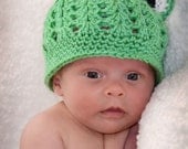 Baby Infant Toddler Boy or Girl Crochet GREEN Frog Beanie Hat Cap -- Sizes: 0-3 mos, 3-9 mos or 9-24 mos-- Great Photo Prop