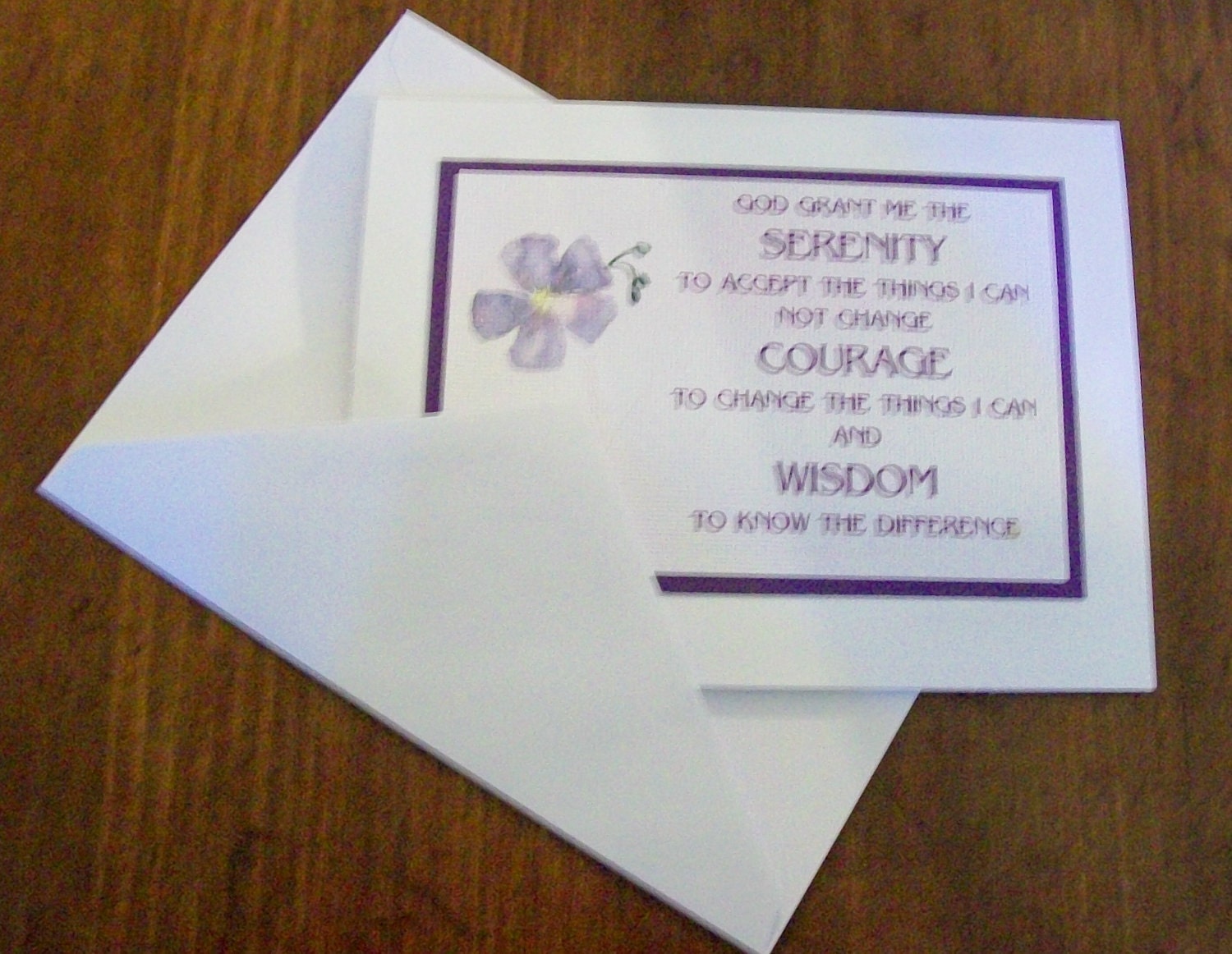 Spiritual 12 Step Recovery SERENITY PRAYER on print of watercolor Star Flower Greeting Card Free Shipping