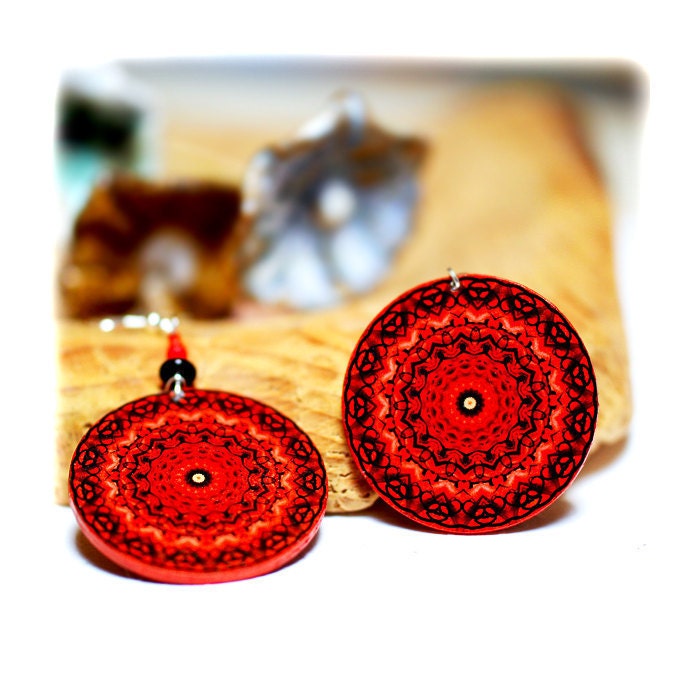 Red  rosette Earrings Round  elegant circles (31)