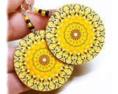 SALE Sunny rosette Earrings Mandala Round Summer Fashion, Yellow circles, gift for her under 25 (18)