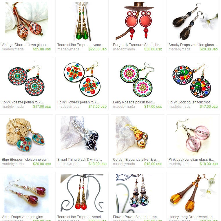 Folk Jewelry  polish folk art motif Earrings Round and Colorful black blue orange green (11L)