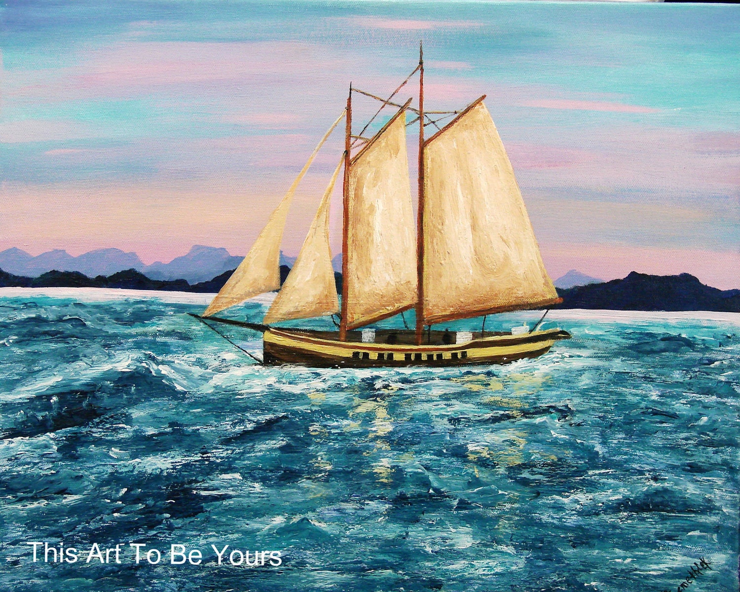 8" x 10" print.  Carribbean Sailing.  80 LB. Paper printed by a four-color Laser Printer. Bahamas, Jamaica,  sailboat, schooner, ship