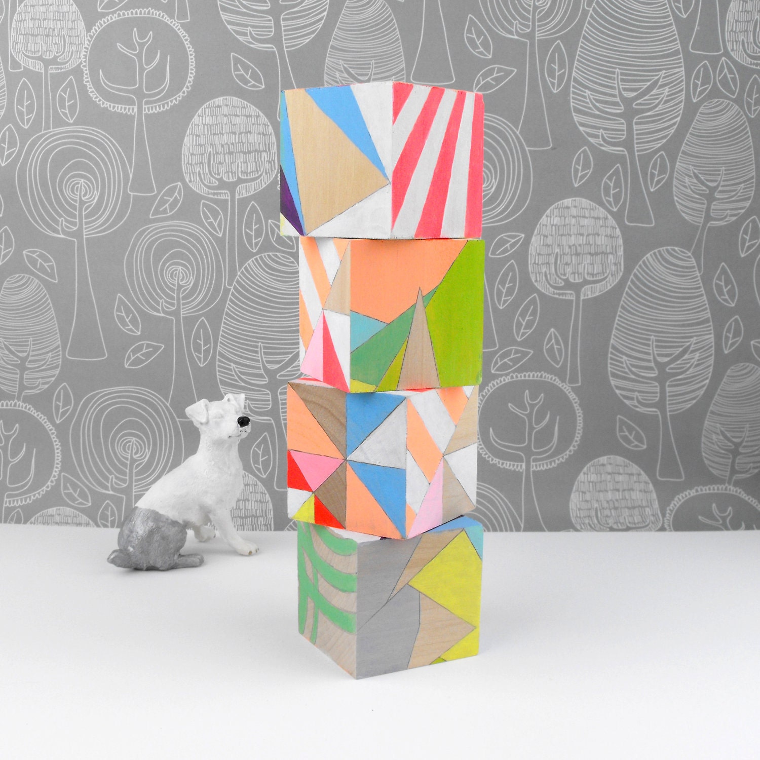 Ornament Geometric Neon Art Blocks x 4