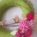 Spring Bloom Yarn Wreath - Origami Crane Pink Felt Flower 12"