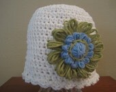Ecru Baby Beanie with Flower Accent