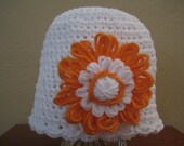 White Baby Beanie with Flower Accent