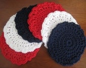 Crocheted Red, White and Blue Coasters (Set of Six)