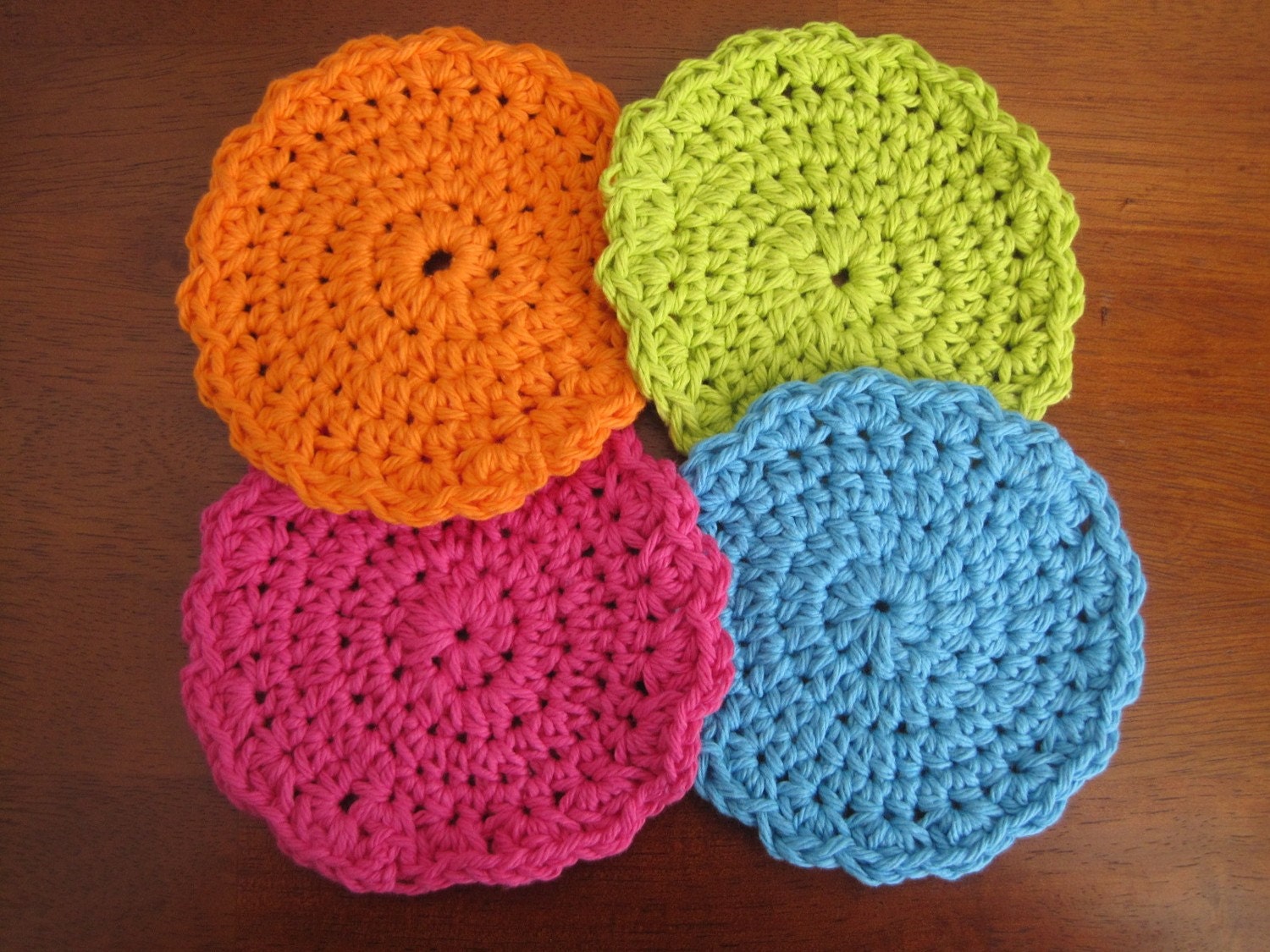 Set of Four Bright Cheerful Crocheted Coasters