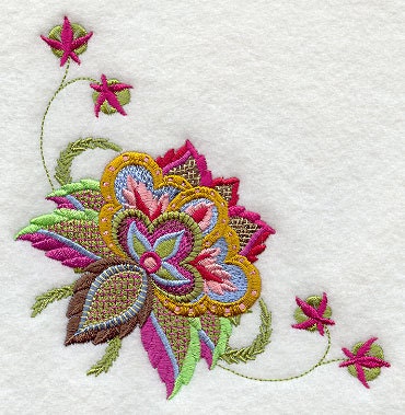 Jacobean Flower Corner Embroidered Flour Sack Hand/Dish Towel