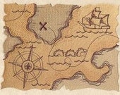 Pirate Treasure Map Embroidered Flour Sack Hand Towel
