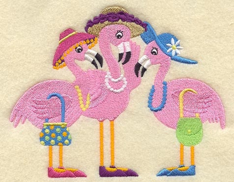 Gossiping Flamingos Embroidered Flour Sack Hand/Dish Towel