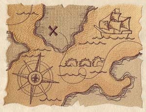 Pirate Treasure Map Embroidered Flour Sack Hand Towel