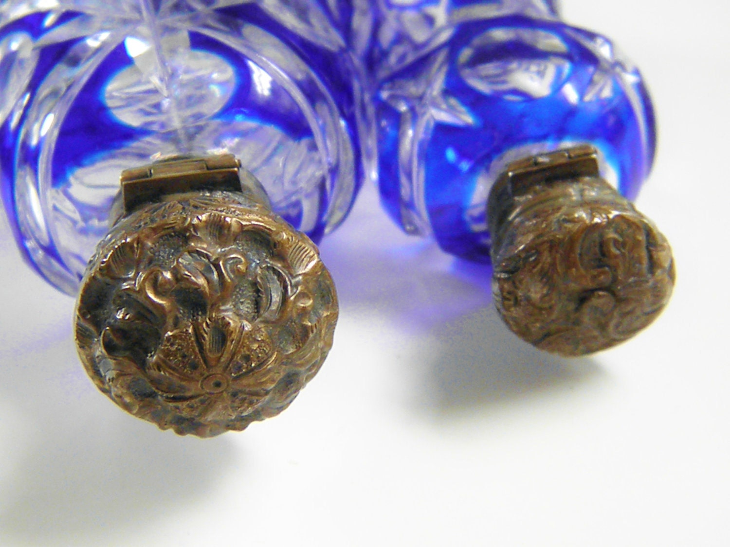 Victorian French Blue cut to Clear Glass Perfume Bottles