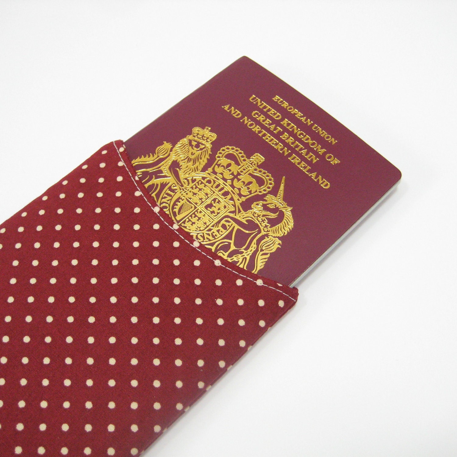 Garnet red polka dot fabric passport case, Valentines Day gift idea, handmade passport sleeve, handmade greengrass2