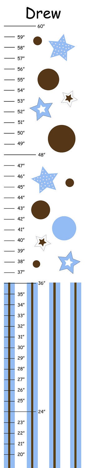 Personalized Light Blue & Brown - Stars And Stripes Canvas Growth Chart