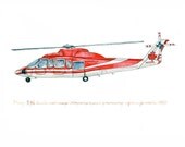Red Canadian Sikorsky S-76, Aircraft watercolor paint, 8x10
