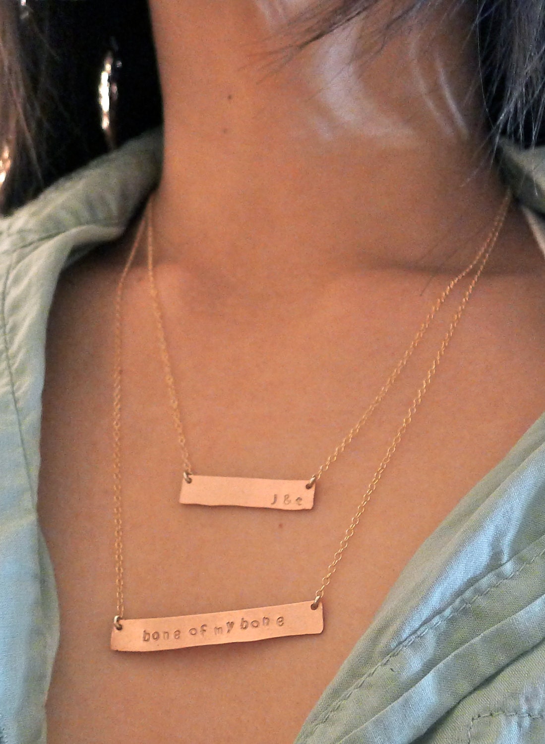 Personalized bar necklace - handstamped initials copper bar