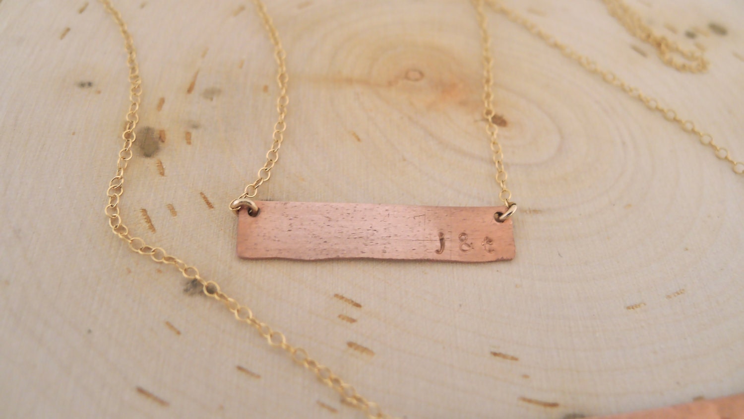 Personalized bar necklace - handstamped initials copper bar