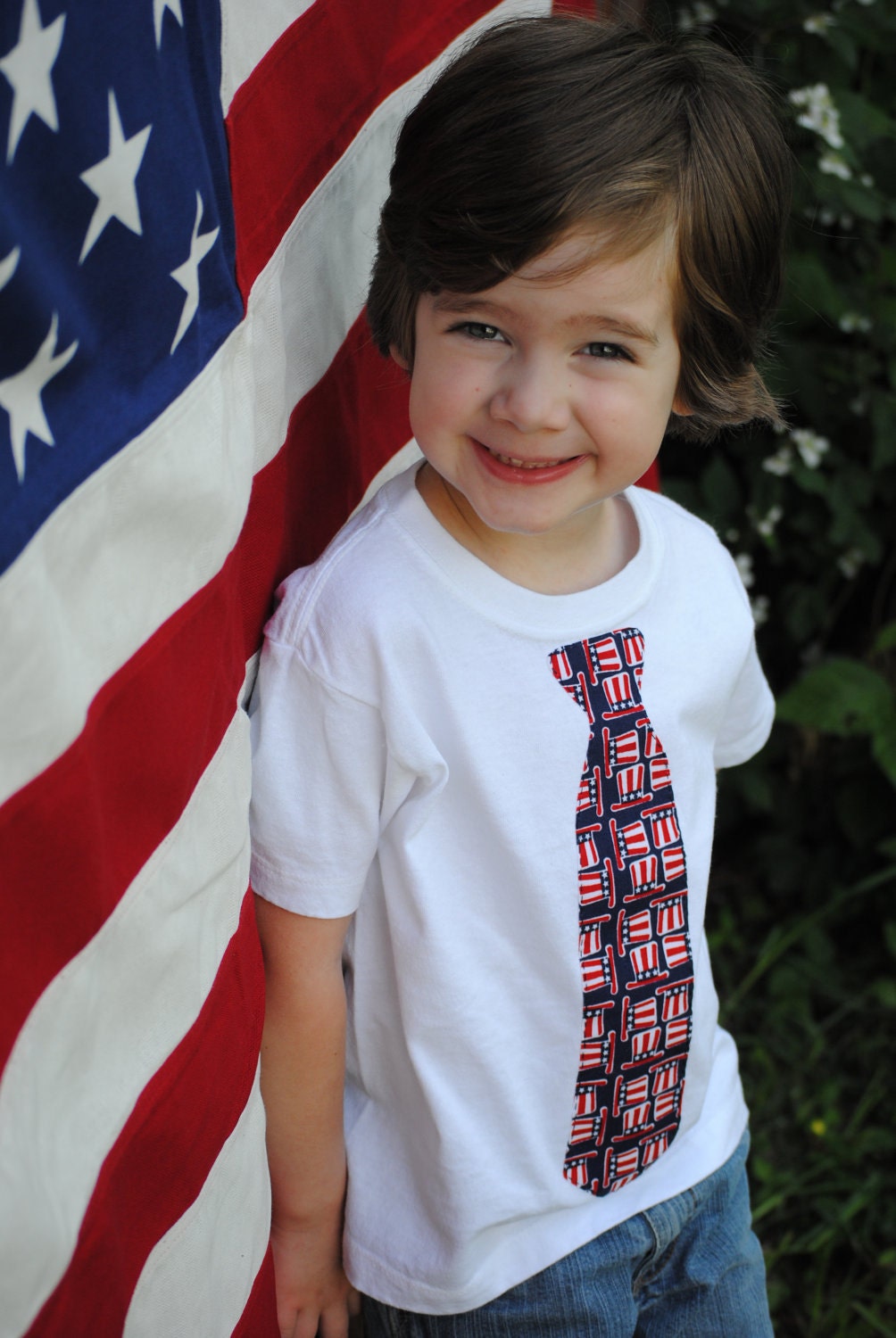 Uncle Sam Wants YOU- kids patriotic summer holiday tie tee (your choice of tie)
