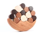 wooden balancing toy - natural wood game, colorful balance and stacking toy, homegrown organic finish, moon and stars, educational play - SmilingTreeToys