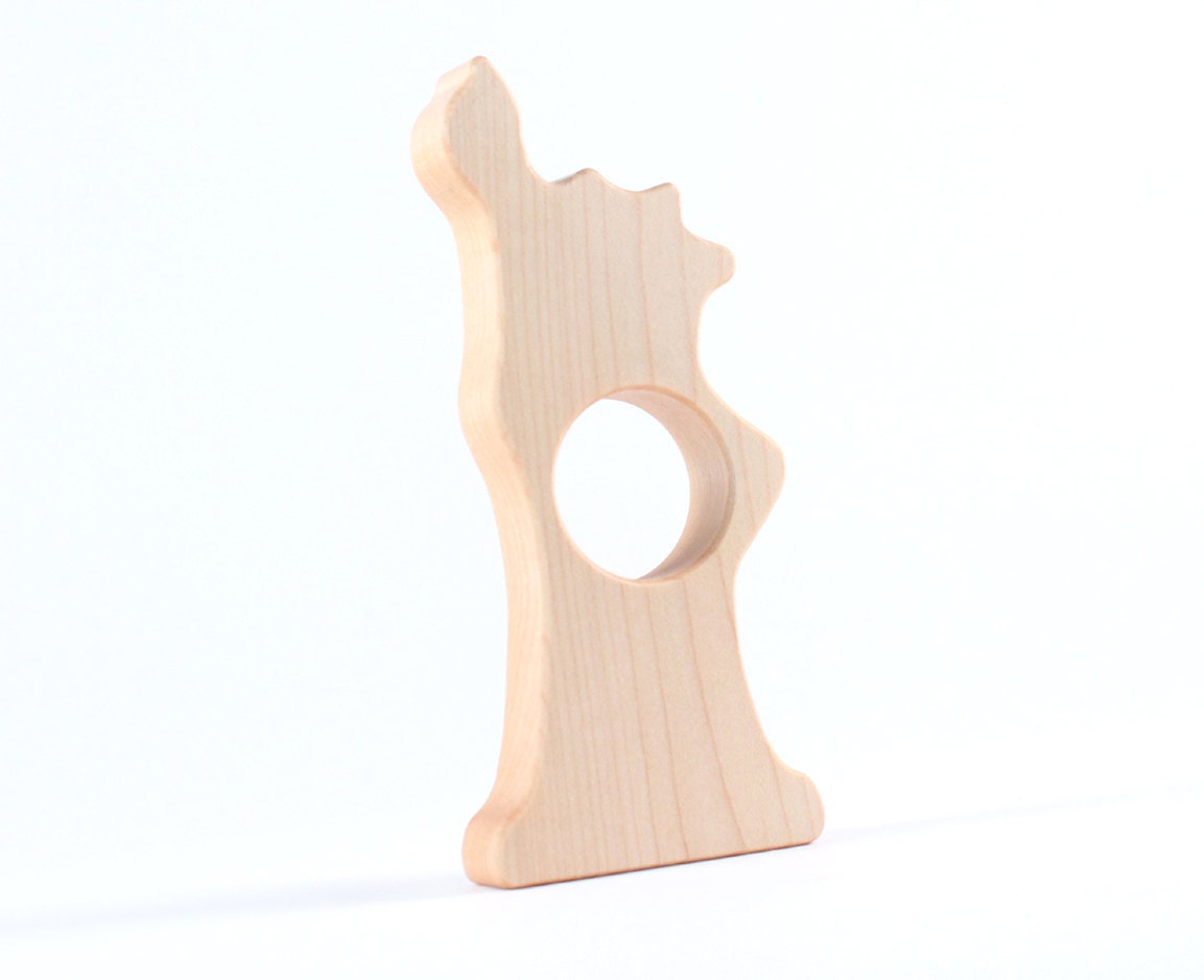 natural Statue of Liberty wooden TEETHING TOY - an organic wood teether for modern, urban baby - eco-friendly waldorf toy