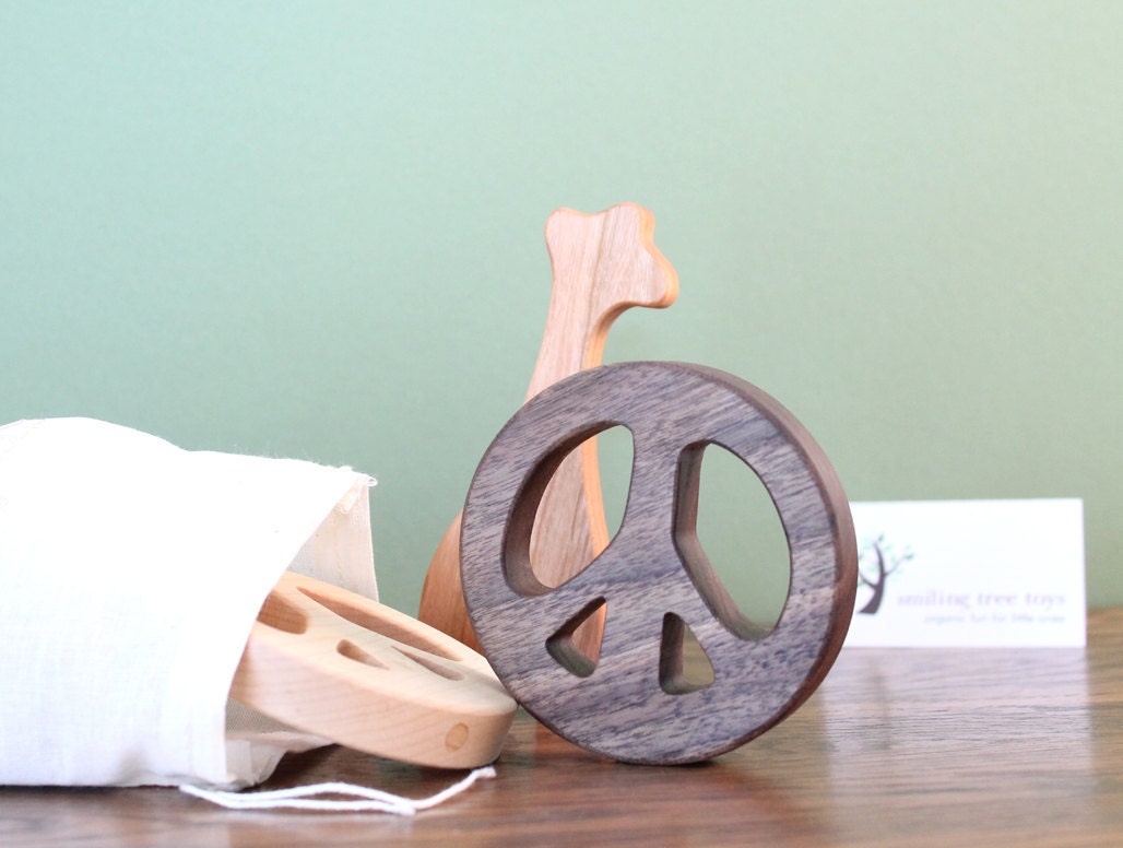 natural wood TEETHER - dachshund puppy - organic safe wooden green toy eco friendly for kids babies children