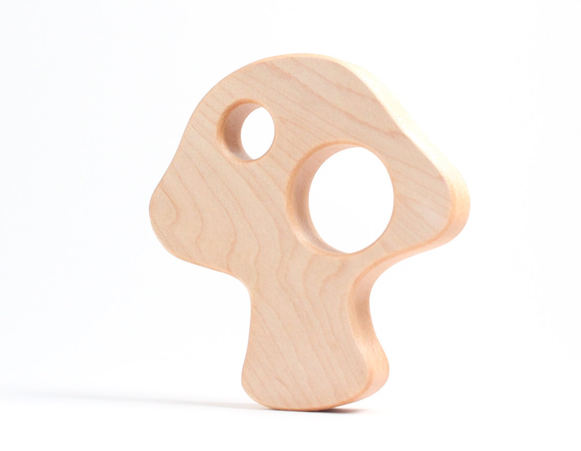 organic wooden toadstool TEETHING TOY - an all natural, eco-friendly teether for waldorf baby or toddler