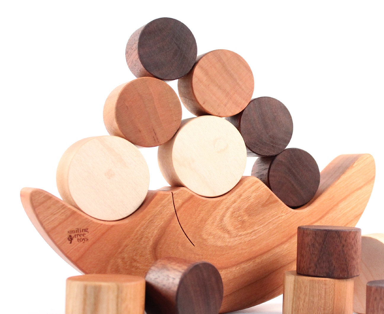 Smiling Moon BALANCER - natural stacking and balancing wooden game, an educational learning toy set for little ones and the young-at-heart