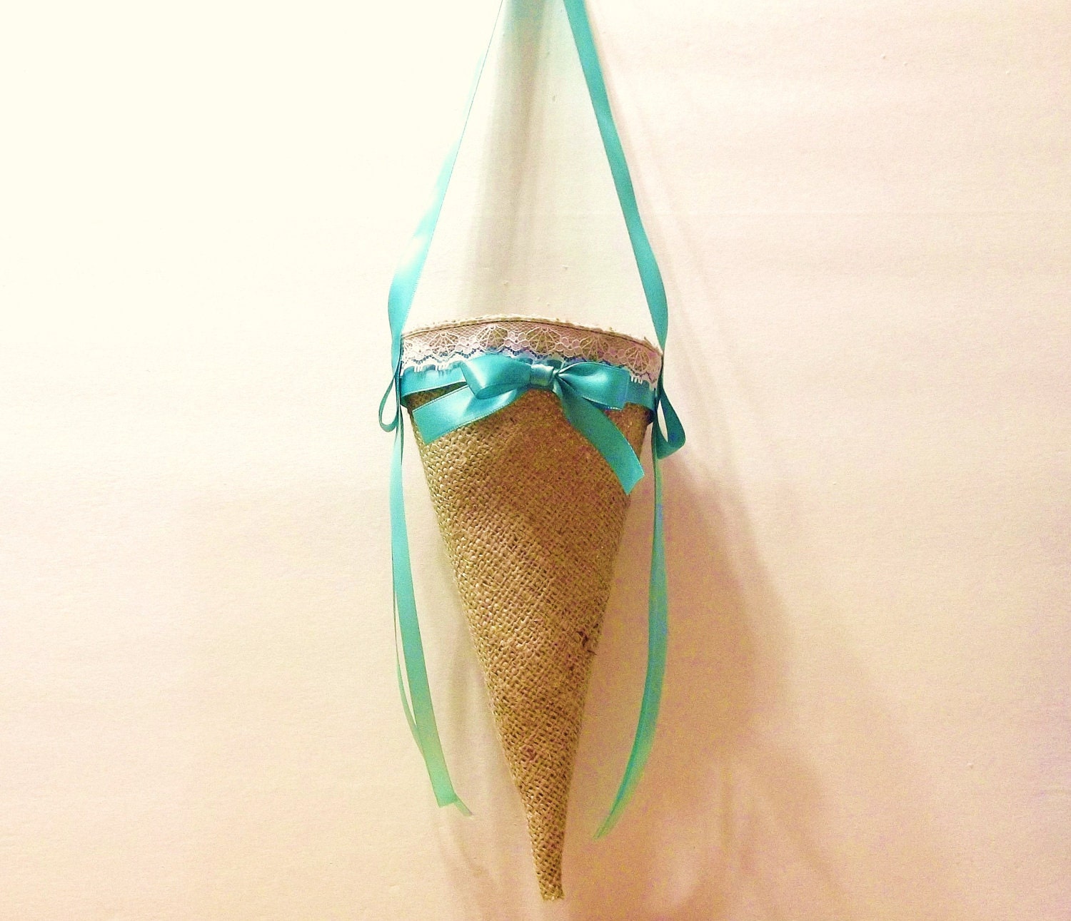 10 Large Burlap Pew Cones-  Rustic Wedding Pew Cones-  Wedding Decoration-  Shepherd's Hook Decoration- Home Decor